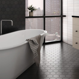 Carrelage en céramique sol et mur | 10.1x11.6 cm | Kromatika Black Hexagon